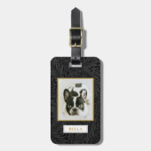 Elegante gouden Pet Naam Black Floral Crate Label Bagagelabel (Voorkant verticaal)