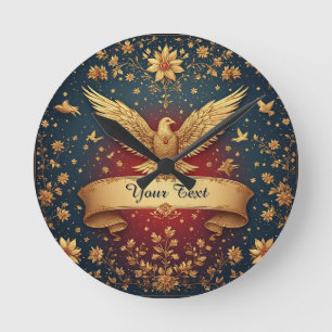 Elegante Gouden Phoenix Frame Met Bloemmotieven Ronde Klok