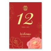 Elegante Gouden Pioen Chinese Trouw Kaart (Voorkant)