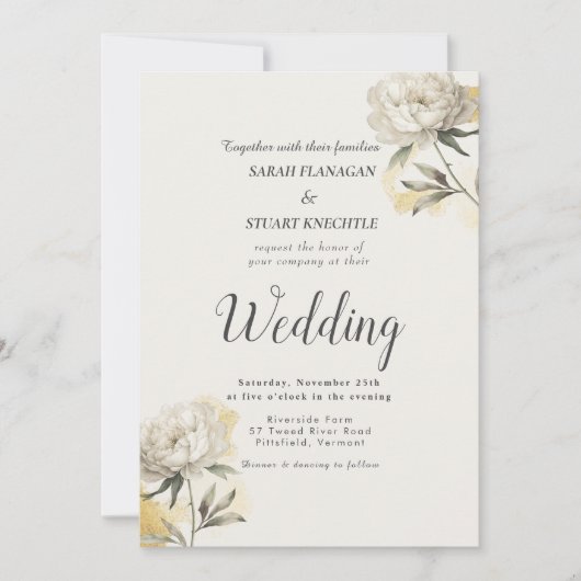 Elegante gouden pioen foto QR code bruiloft Kaart (Voorkant)