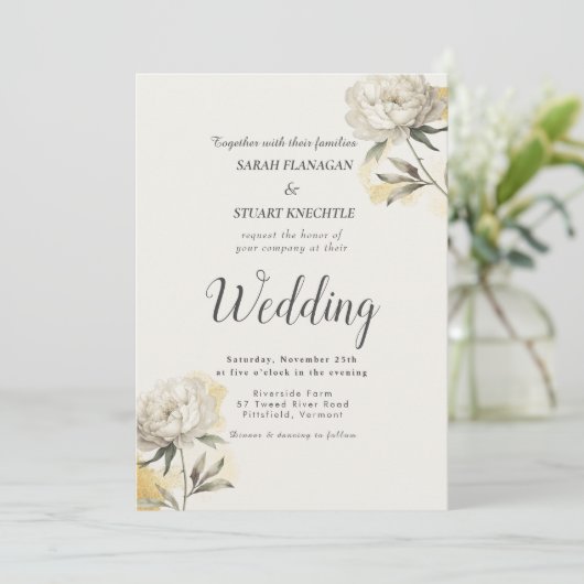 Elegante gouden pioen foto QR code bruiloft Kaart (Staand voorkant)