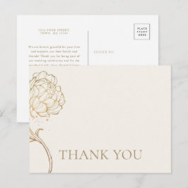 Elegante gouden pioen lijnkunst Bedankt ansichtkaa Uitnodiging Briefkaart