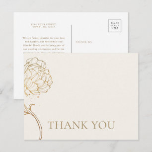 Elegante gouden pioen lijnkunst Bedankt ansichtkaa Uitnodiging Briefkaart