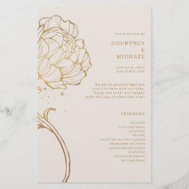 Elegante gouden pioen lijnkunst Ceremonieprogramma