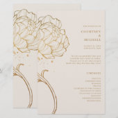 Elegante gouden pioen lijnkunst Ceremonieprogramma (Voorkant / Achterkant)