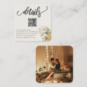 Elegante gouden pioen QR bruiloft details Informatiekaartje (Voorkant / Achterkant)
