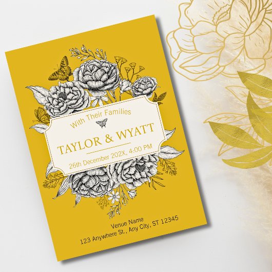 Elegante gouden pioenen bloemig kaart