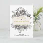 Elegante gouden pioenen bloemig kaart (Staand voorkant)