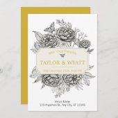 Elegante gouden pioenen bloemig kaart (Voorkant / Achterkant)