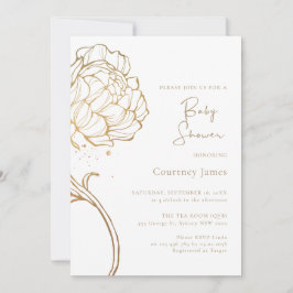 Elegante gouden pioenroos Bloemen Baby Shower Kaart