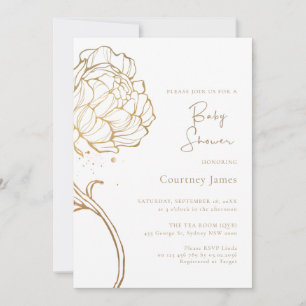 Elegante gouden pioenroos Bloemen Baby Shower Kaart