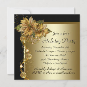 Elegante Gouden Poinsettia Black Gold Kerstfeest Kaart