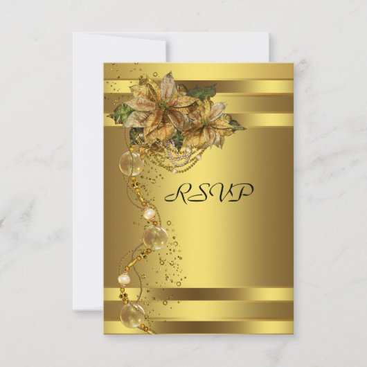 Elegante gouden poinsettia gouden kerstfeest RSVP (Voorkant)