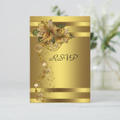 Elegante gouden poinsettia gouden kerstfeest RSVP (Staand voorkant)