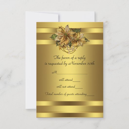 Elegante gouden poinsettia gouden kerstfeest RSVP (Achterkant)