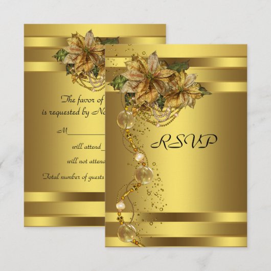 Elegante gouden poinsettia gouden kerstfeest RSVP (Voorkant / Achterkant)