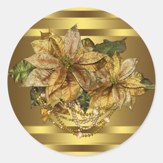 Elegante gouden Poinsettia Stickers (Voorkant)