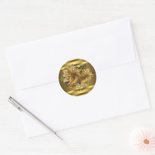 Elegante gouden Poinsettia Stickers (Envelop)
