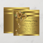 Elegante gouden poinsettia zwart goud kerstfeest kaart (Voorkant / Achterkant)