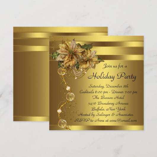 Elegante gouden poinsettia zwart goud kerstfeest kaart (Voorkant / Achterkant)