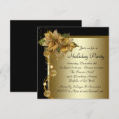 Elegante gouden poinsettia zwart goud kerstfeest kaart (Voorkant / Achterkant)