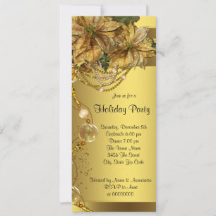 Elegante Gouden Poinsettia Zwart Goud Kerstfeestfe Kaart