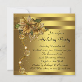 Elegante Gouden Poinsettia Zwarte Goud Kerstfeestf Kaart