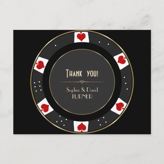 Elegante gouden pokerchip trouwdag bedankt briefkaart (Voorkant)