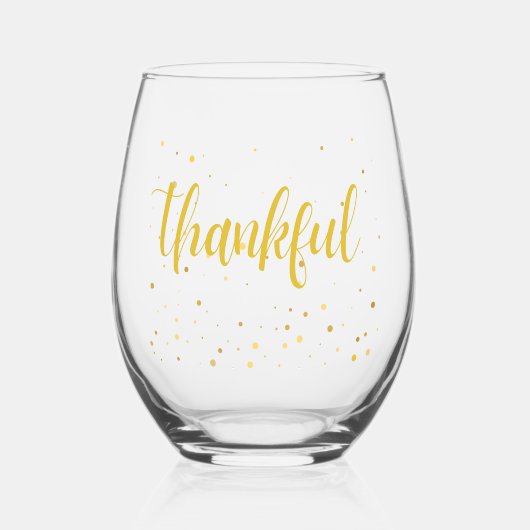 Elegante gouden polka dot "Dankbaar" Wijnglas Zonder Voet (Voorkant)