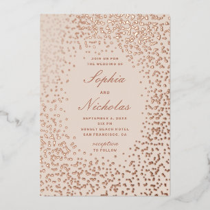 Elegante gouden polka stippen. Ivoor blush bruilof Folie Uitnodiging