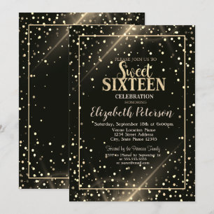 Elegante gouden polka stippen, Zwarte Sweet 16 Kaart