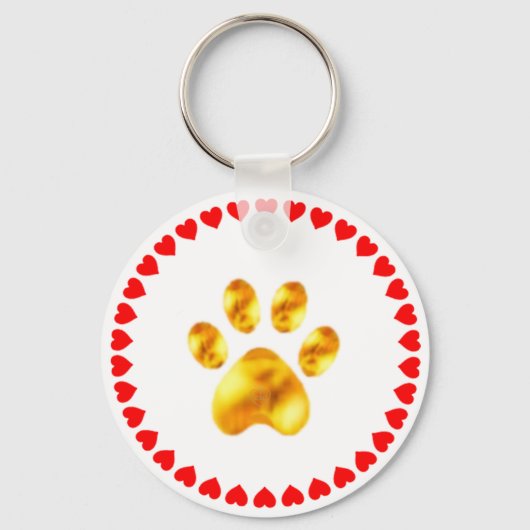 Elegante gouden poot met harten op wit sleutelhanger (Voorkant)