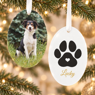 Elegante gouden pootafdruk Kerst hond foto naam Ornament