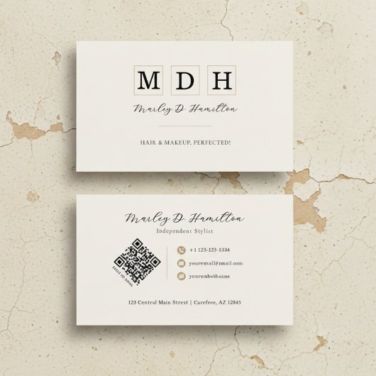 Elegante Gouden QR Code Stylist Visitekaartje