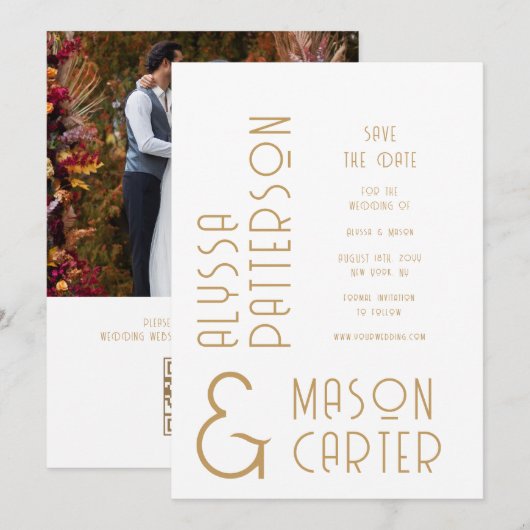 Elegante gouden QR-code trouwfoto Save The Date (Voorkant / Achterkant)