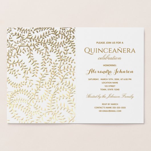 Elegante gouden Quinceanera uitnodiging (Binnen)