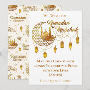 Elegante Gouden Ramadan Mubarak Moskee Lantaarns Feestdagenkaart