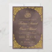 Elegante gouden rand beige islamitische moslim bru kaart (Voorkant)