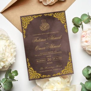 Elegante gouden rand beige islamitische moslimhuwe kaart