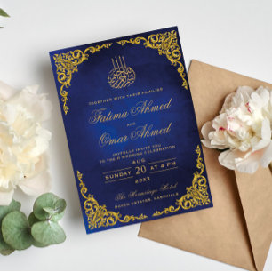 Elegante gouden rand blauwe islamitische moslimhuw kaart