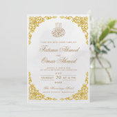 Elegante gouden rand crème islamitische moslim bru kaart (Staand voorkant)