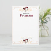 Elegante gouden rand met bordeauxrode 3D harten Programmakaart (Staand voorkant)