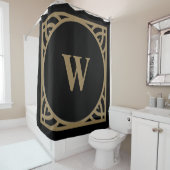 Elegante gouden rand monogram douchegordijn (In situ)