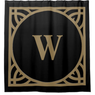 Elegante gouden rand monogram douchegordijn