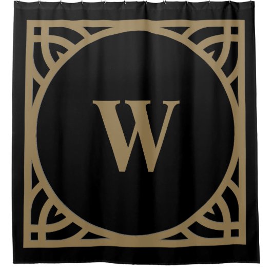 Elegante gouden rand monogram douchegordijn (Voorkant)