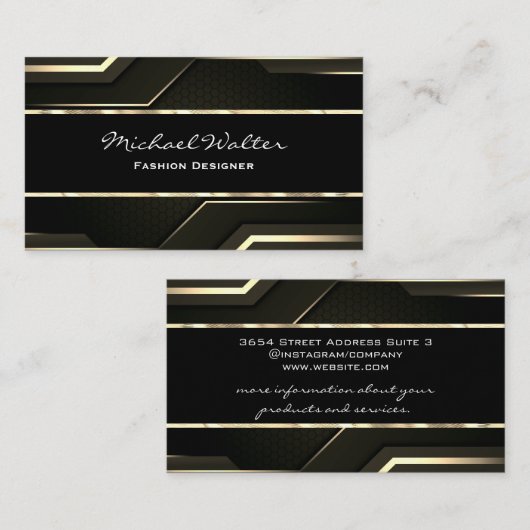 Elegante gouden rand | Strak zwart Visitekaartje (Voorkant / Achterkant)