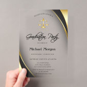 Elegante Gouden Rechtsschaal Rand Grijze Gradatie Acryl Uitnodigingen (Insitu (Draagbaar))