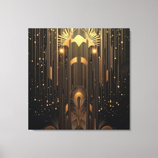 Elegante gouden regen op zwarte art deco canvas afdruk (Voorkant)