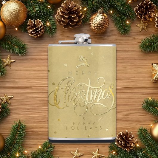 Elegante gouden rendier gouden letters Kerstmis Heupfles