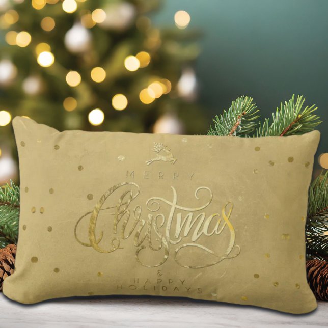 Elegante gouden rendier gouden letters Kerstmis Kussen (Creator heeft geüpload)
